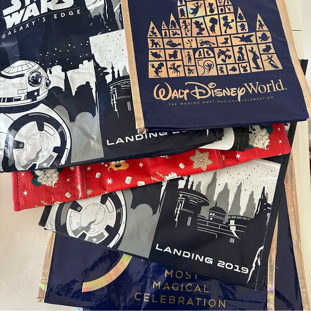 Disney Reusable Tote Bags Set of 7 Star Wars, Christmas, and 50th Anniversary